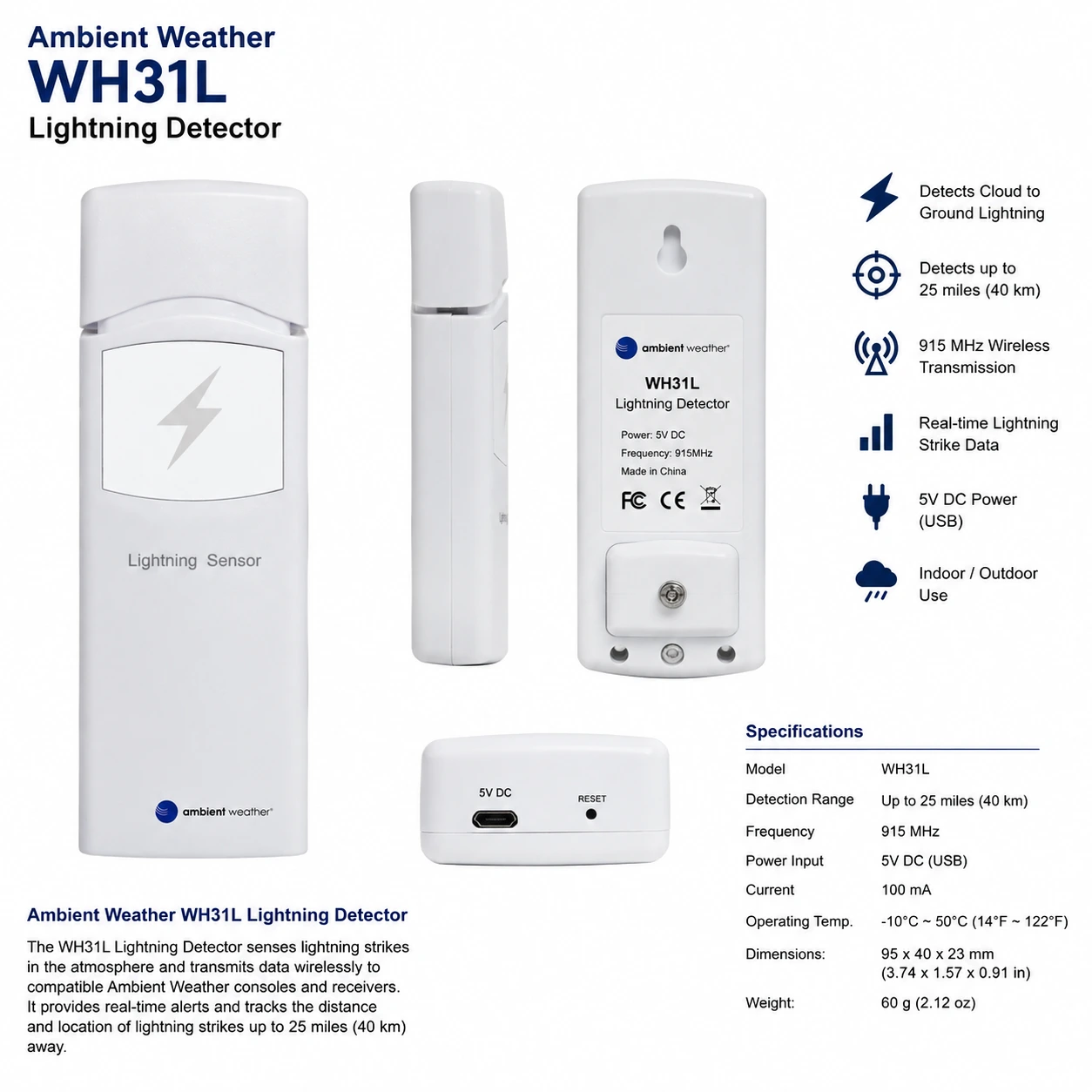 Ambient Weather WH31L Lightning Detector