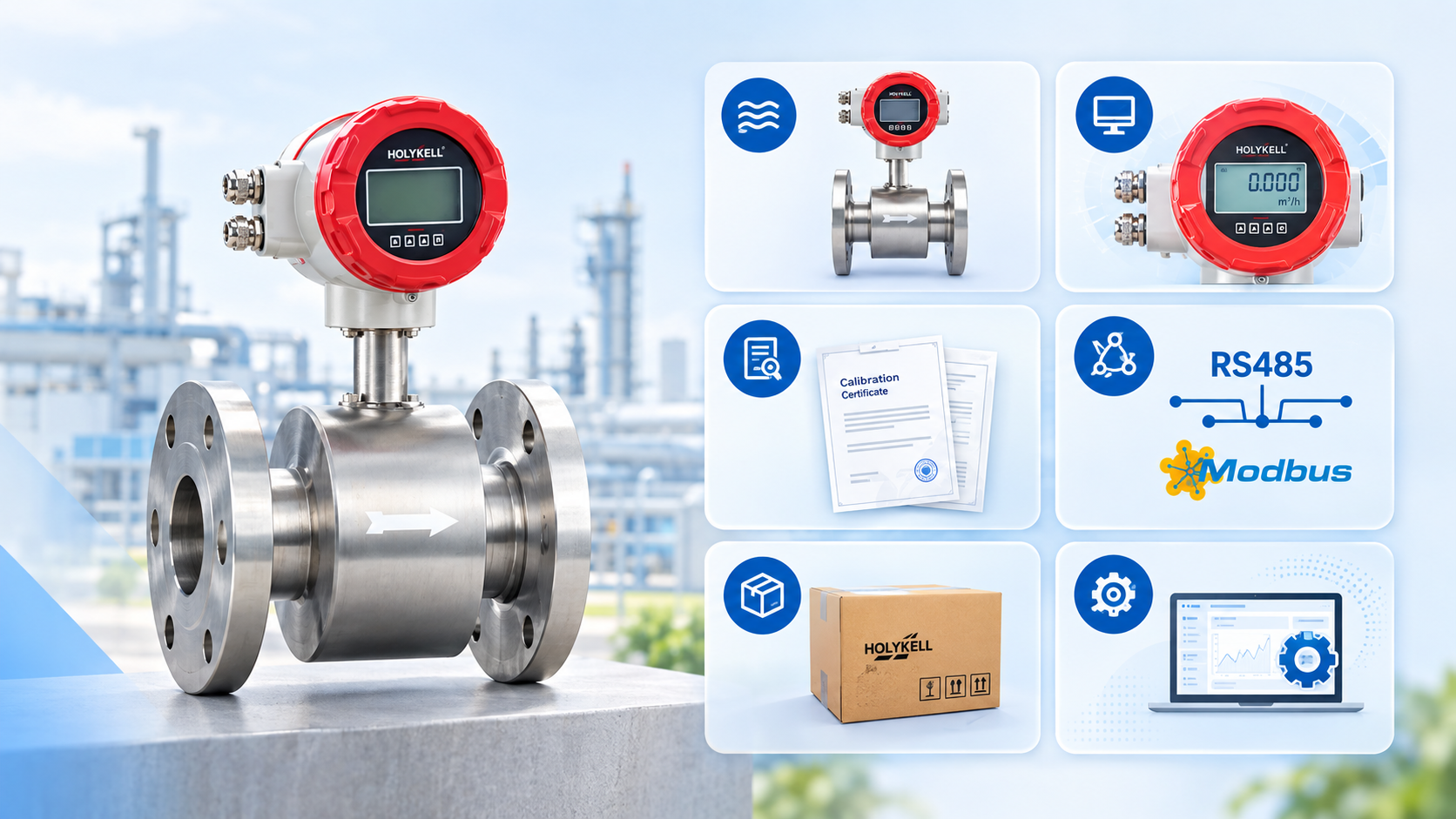 Wireless Magnetic Flow Meter 4811 Holykell untuk pemantauan aliran air jarak jauh